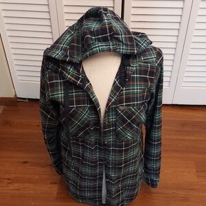 Columbia Green Plaid Hooded Flannel Top
